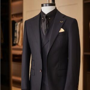 Elegant Men's Black Suit with Gold Details